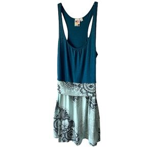 Roxy Teal and Light Blue Printed Racerback Dress